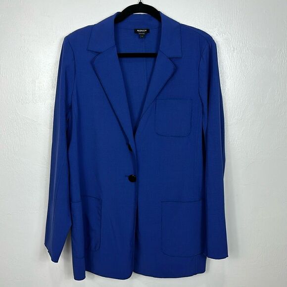 Worth New York Blue Wool Blend Longline Relaxed Fit Blazer Jacket Size L - Picture 2 of 11